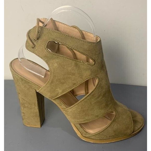 Mix No. 6 Olive Green Suede Cutout Block Heel Ankle Booties Size 9 - Picture 5 of 8